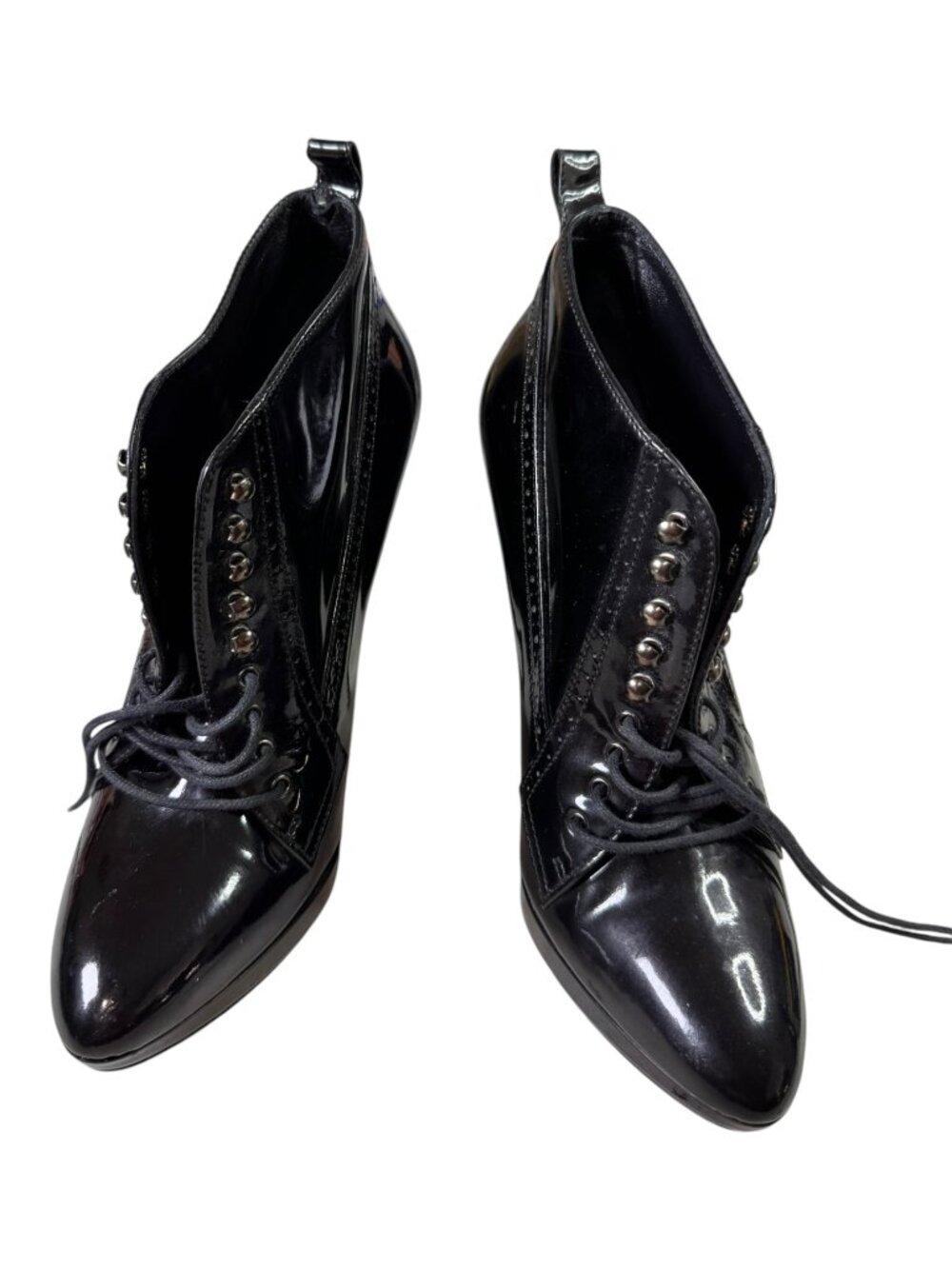 Burberry Black Patent Leather Lace Up Brogue Ankle Booties Oxford EU 37.5/US7 - Picture 8 of 13